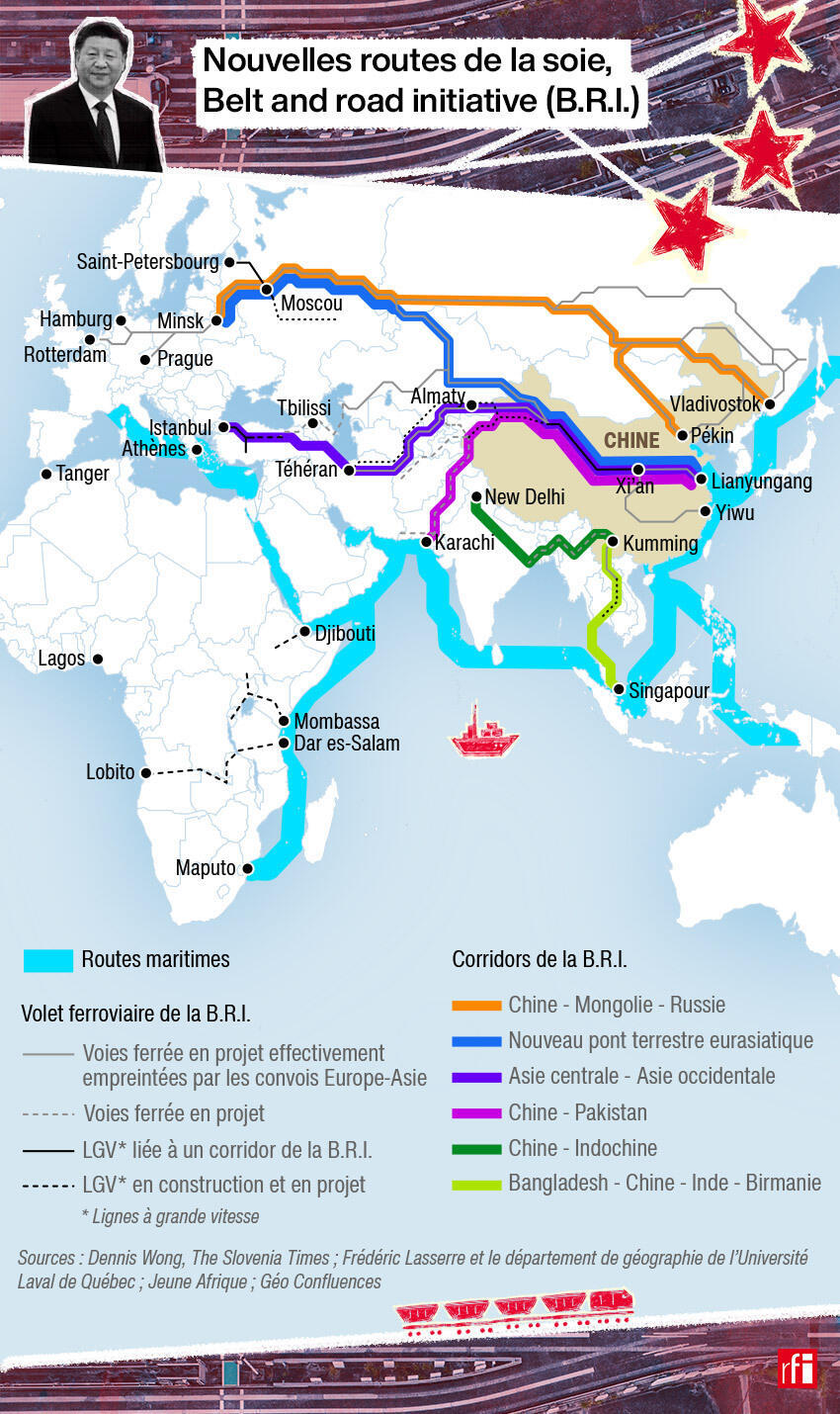 “一带一路”海上航线和陆地走廊。
