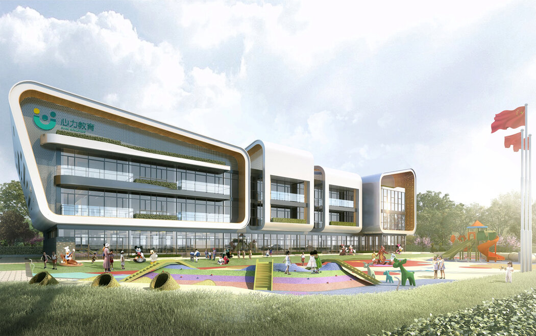 房源广告中新力城幼儿园的规划效果图。